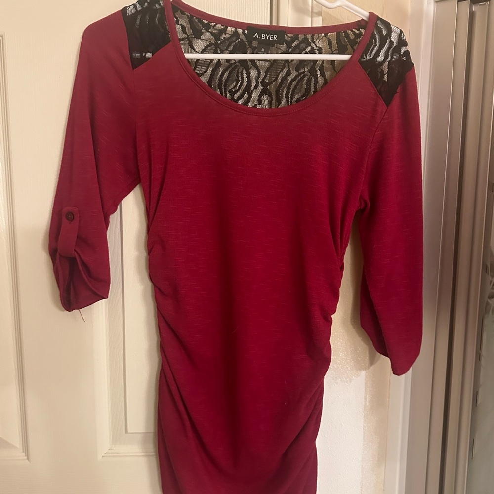 A. Byer Burgundy Top with Black Lace